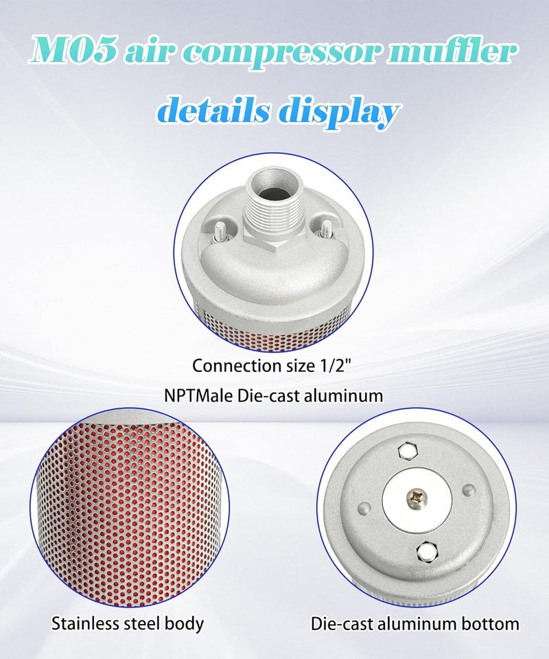 Maigoo M05 Air Compressor Muffler 1/2" NPT Male Fits for Compressor Dryer Compressed Air Equipment and Systems, Single Chamber 145 PSI - Image 3